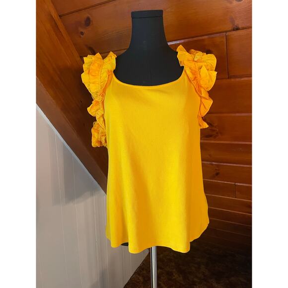 Cece Ruffle Sleeve Bright Yellow Ribbed Tank Top sz XL - Picture 1 of 8